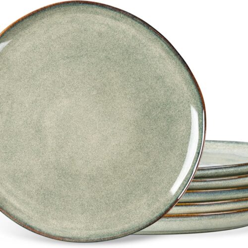 AmorArc Ceramic Dinner Plates Set of 6,10.5 Inch Handmade Reactive Glaze Stoneware Plates,Rustic Shape Dinnerware Dish Set for Kitchen,Microwave & Dishwasher Safe,Scratch Resistant-Reactive Color